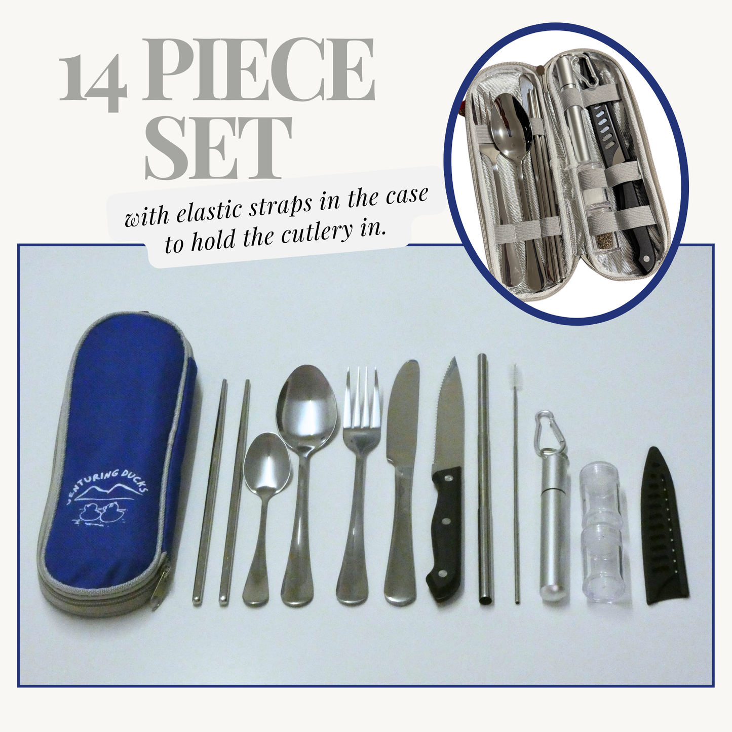 Venturing Ducks Complete Travel Cutlery Set with Case