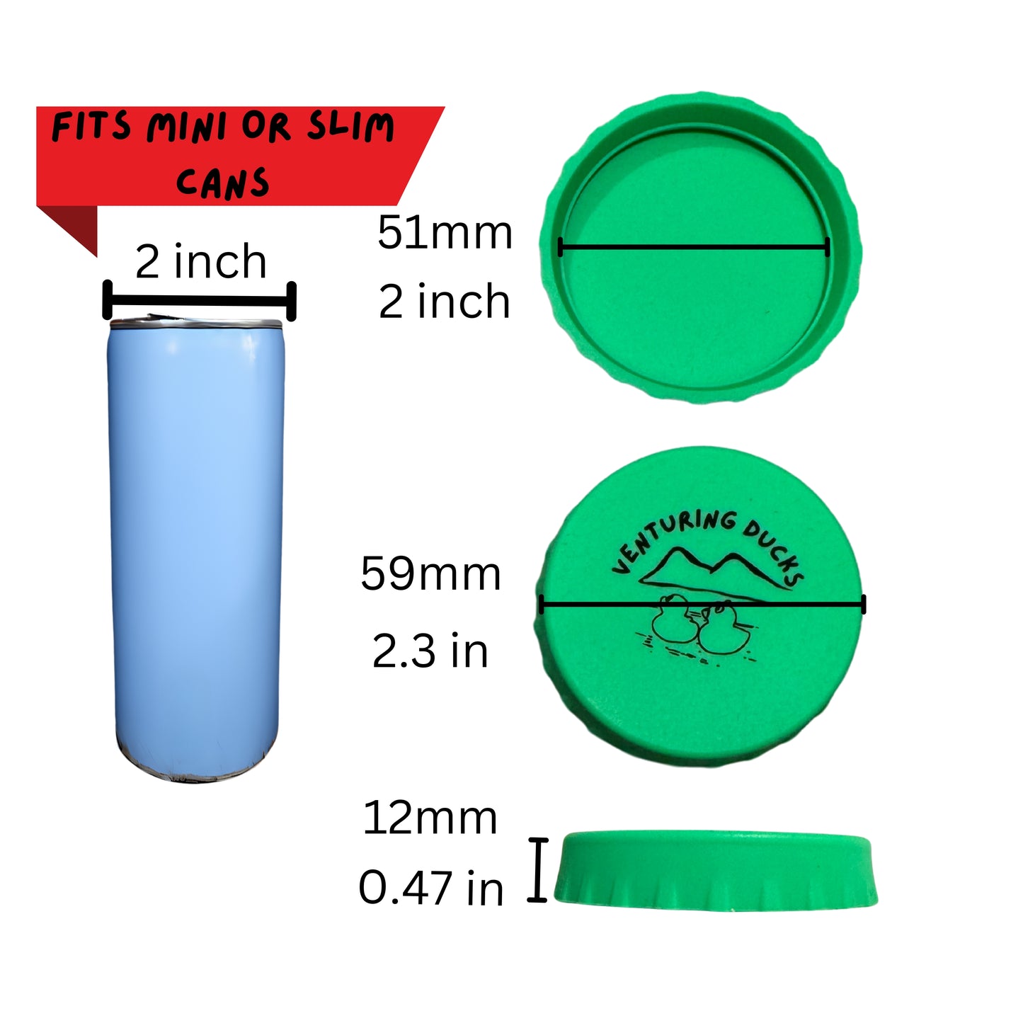 Venturing Ducks Mini FOF Silicone Caps for Mini or Slim Cans and Glass Bottles